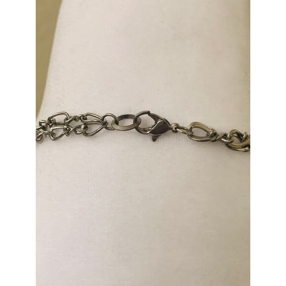 Two Strand Beaded Silver Chain Blue Chip Yellow Teardrop Necklace - Picture 6 of 6